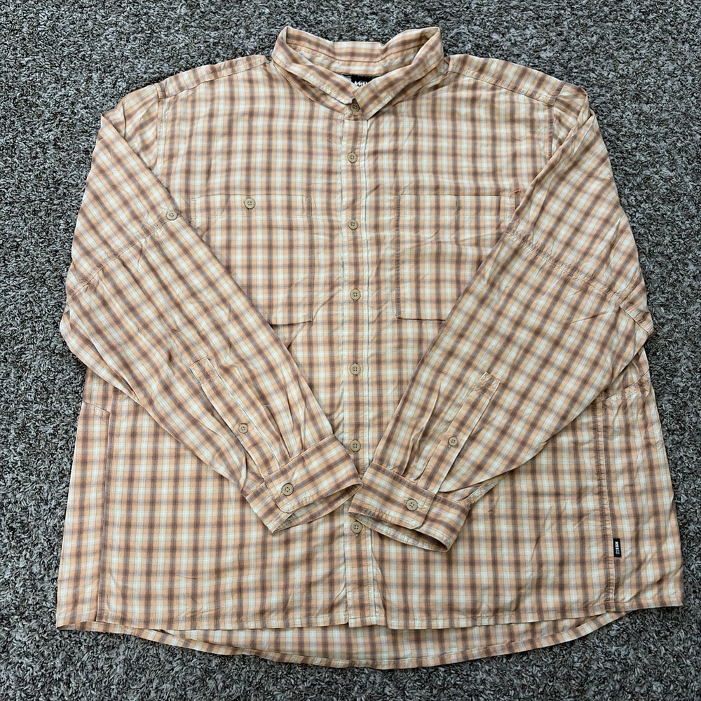 REI Co-op Sahara Shirt Men 3XL Down Vented Hiking Shirt Long Sleeve Orange Plaid